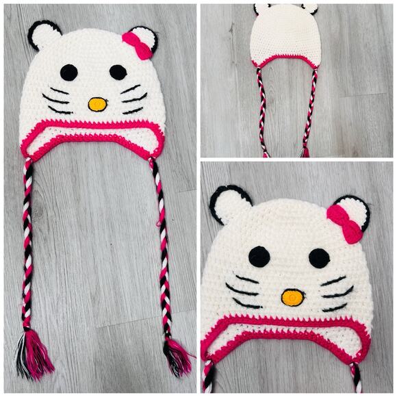 HaT Other - Homemade Pink And White Hello Kitty Girls Beanie Hat